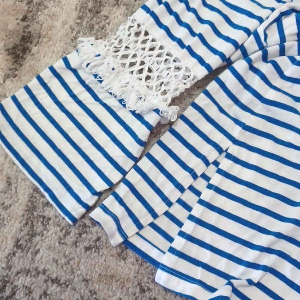 Paradise Bay cover up, beach pool top, blue and white, coastal design size large